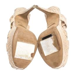 Burberry Beige Python Leather Cross-Over Strap Platform Sandals Size 36
