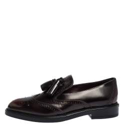 Pre Owned Burberry Burgundy Brogue Leather Tassel Detail Loafers Size 37
