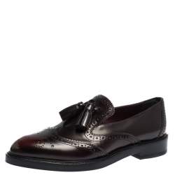Pre Owned Burberry Burgundy Brogue Leather Tassel Detail Loafers Size 37