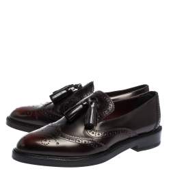 Pre Owned Burberry Burgundy Brogue Leather Tassel Detail Loafers Size 37
