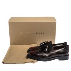Pre Owned Burberry Burgundy Brogue Leather Tassel Detail Loafers Size 37