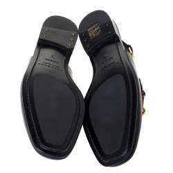 Pre Owned Burberry Black Leather ChelTown Chain Detail Slingback Loafer Sandals Size 37