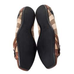 Pre Owned Burberry Brown House Check Canvas and Leather Buckle Ballet Flats Size 39