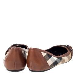 Pre Owned Burberry Brown House Check Canvas and Leather Buckle Ballet Flats Size 39