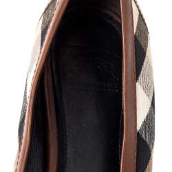 Pre Owned Burberry Brown House Check Canvas and Leather Buckle Ballet Flats Size 39
