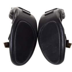 مملوكة مسبقًا حذاء فلات باليه بربري مجعد فيونكة جلد أسود مقاس 41