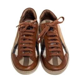 Pre Owned حذاء رياضى بربرى أربطة منخفض من الأعلى جلد وكانفاس متعدد الألوان مقاس 37