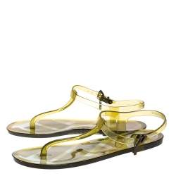 مملوكة مسبقًا Burberry Green And Check Jelly Thong Sandals Size 41