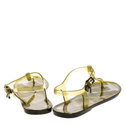 مملوكة مسبقًا Burberry Green And Check Jelly Thong Sandals Size 41