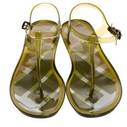 مملوكة مسبقًا Burberry Green And Check Jelly Thong Sandals Size 41
