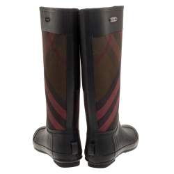 مملوكة مسبقًا حذاء بوت بربري للمطر مطاط وكانفاس نوفاتشيك أسود مقاس 41