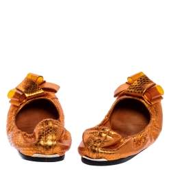 Burberry Metallic Orange Python Embossed Leather Surrey Ballet Flats Size 37