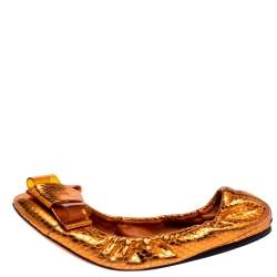 Burberry Metallic Orange Python Embossed Leather Surrey Ballet Flats Size 37