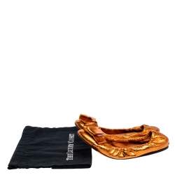 Burberry Metallic Orange Python Embossed Leather Surrey Ballet Flats Size 37