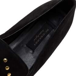 Burberry Black Suede Eyelet Detail Hoadley Tapestry Smoking Slippers Size 39