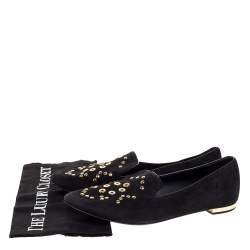 Burberry Black Suede Eyelet Detail Hoadley Tapestry Smoking Slippers Size 39
