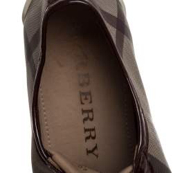 Burberry Beige/Burgundy Nova Check Canvas and Patent Leather Lace Up Sneakers Size 40
