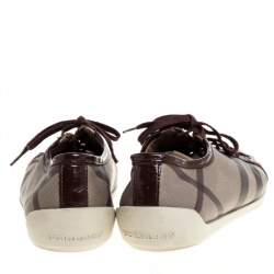 Burberry Beige/Burgundy Nova Check Canvas and Patent Leather Lace Up Sneakers Size 40