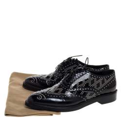 Pre Owned Burberry Black Patent Brogue Studded Lace Up Oxfords Size 40