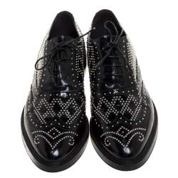 Pre Owned Burberry Black Patent Brogue Studded Lace Up Oxfords Size 40