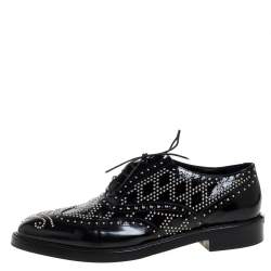 Pre Owned Burberry Black Patent Brogue Studded Lace Up Oxfords Size 40