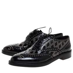 Pre Owned Burberry Black Patent Brogue Studded Lace Up Oxfords Size 40