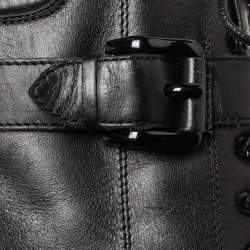 مملوكة مسبقًا Burberry Black Leather Buckle Detail Boots Size 38