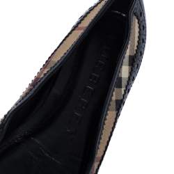 Pre Owned Burberry Black/Beige Nova Check Coated Canvas and Brogue Leather Ballet Flats Size 37