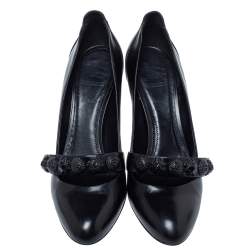 Pre Owned حذاء كعب عالى بربرى زخرفة مارى جين جلد أسود مقاس 41