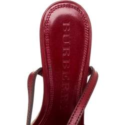 Pre Owned Burberry Red Leather and House Check Canvas Tenbury Ankle Strap Wedge Platform Sandals Size 39