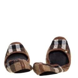 مملوكة مسبقًا Burberry Beige Canvas And Leather Housecheck Flats Size XL