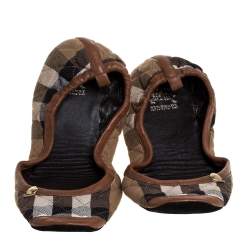 مملوكة مسبقًا Burberry Beige Canvas And Leather Housecheck Flats Size XL