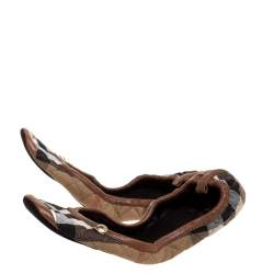 مملوكة مسبقًا Burberry Beige Canvas And Leather Housecheck Flats Size XL