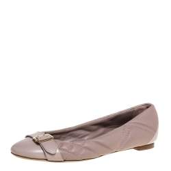 Burberry Pale Pink Quilted Leather Buckle Ballet Flats Size 38