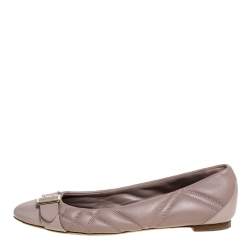 Burberry Pale Pink Quilted Leather Buckle Ballet Flats Size 38
