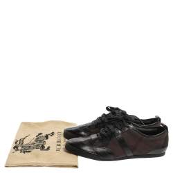 Pre Owned Burberry Black Leather And Check Canvas Low Top Sneakers Size 38