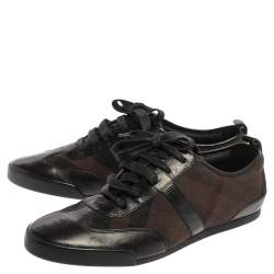 Pre Owned Burberry Black Leather And Check Canvas Low Top Sneakers Size 38