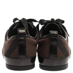 Pre Owned Burberry Black Leather And Check Canvas Low Top Sneakers Size 38
