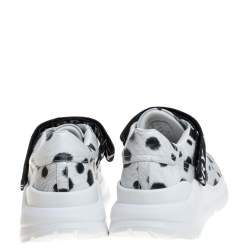 Pre Owned Burberry White/Black Cheetah Print Leather Ronnie Sneakers Size 40.5