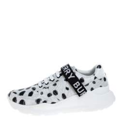 Pre Owned Burberry White/Black Cheetah Print Leather Ronnie Sneakers Size 40.5