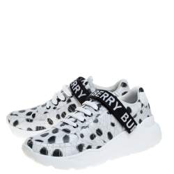 Pre Owned Burberry White/Black Cheetah Print Leather Ronnie Sneakers Size 40.5