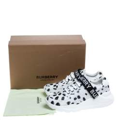 Pre Owned Burberry White/Black Cheetah Print Leather Ronnie Sneakers Size 40.5