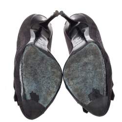 مملوكة مسبقًا Burberry Black Canvas And Patent Leather Fringe Detail Pumps Size 36