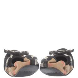 Pre Owned Burberry Beige/Black Nova Check Suede And Canvas Scrunch Ballet Flats Size 36