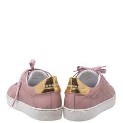 Burberry Pink Perforated Leather Westford Low Top Sneakers Size 38.5