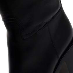 Burberry Black Leather Logo Buckle Embellished Knee High Boots Size 37