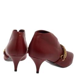Burberry Burgundy Leather Bronwen Chain Embellished Pointed Toe Ankle Booties Size 37