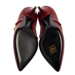 Burberry Burgundy Leather Bronwen Chain Embellished Pointed Toe Ankle Booties Size 37