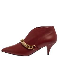 Burberry Burgundy Leather Bronwen Chain Embellished Pointed Toe Ankle Booties Size 37