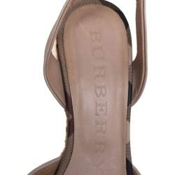 مملوكة مسبقًا Burberry Beige/Black Coated Canvas And Leather Ankle Strap Espadrille Wedges Sandals Size 36